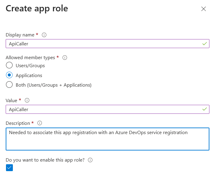 Create app role